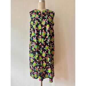 Vintage 1960s Flower Print Zipper Front House Dress